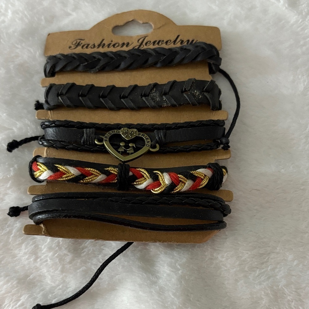 Black and Multicolor Braided Bracelet Set